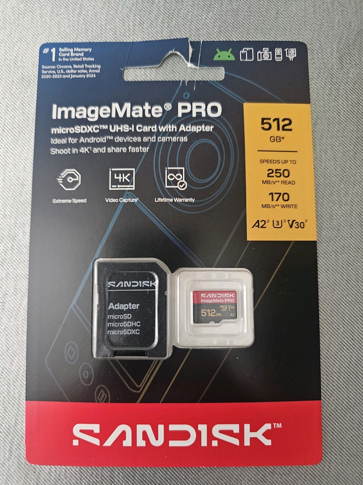 SanDisk ImageMate PRO 512GB microSDXC UHS-I U3 V30 A2 250 MB/S + Adapter NEW