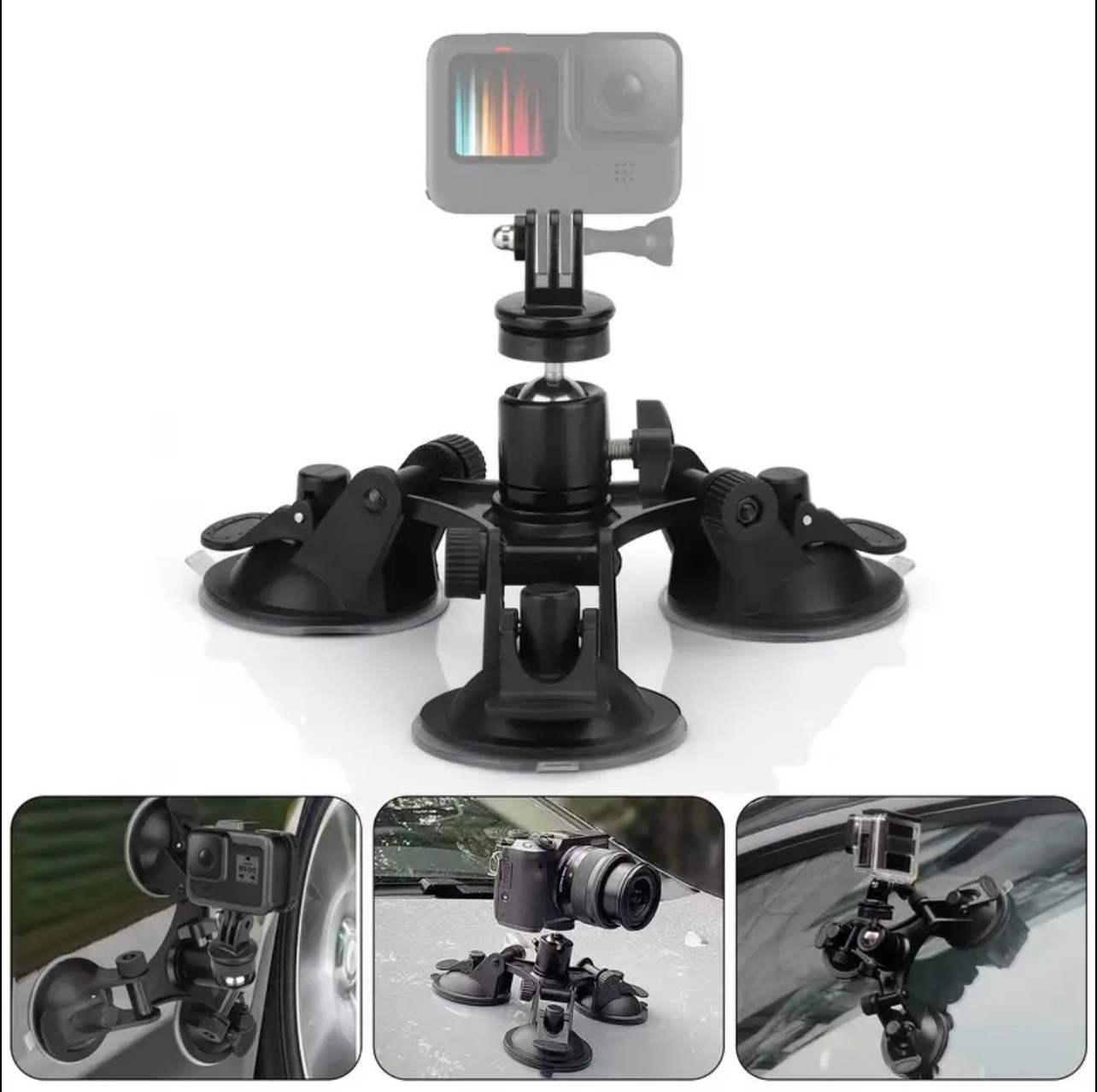 Universal Action Car Camera Suction Cup Mount With 3 Durable Suction Base