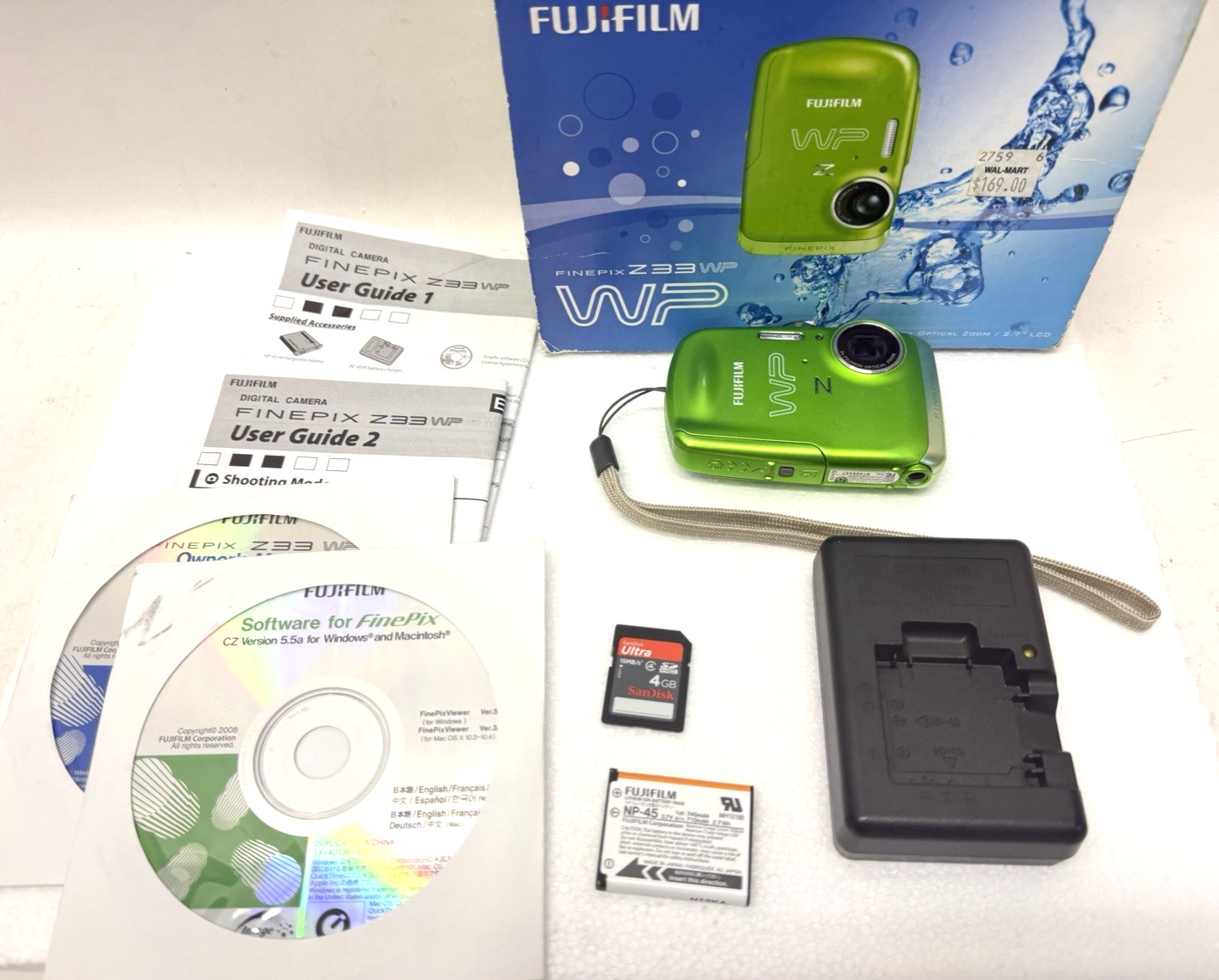 Fujifilm FinePix Z33WP 10.0MP Digital Camera Green Waterproof Bundle Tested