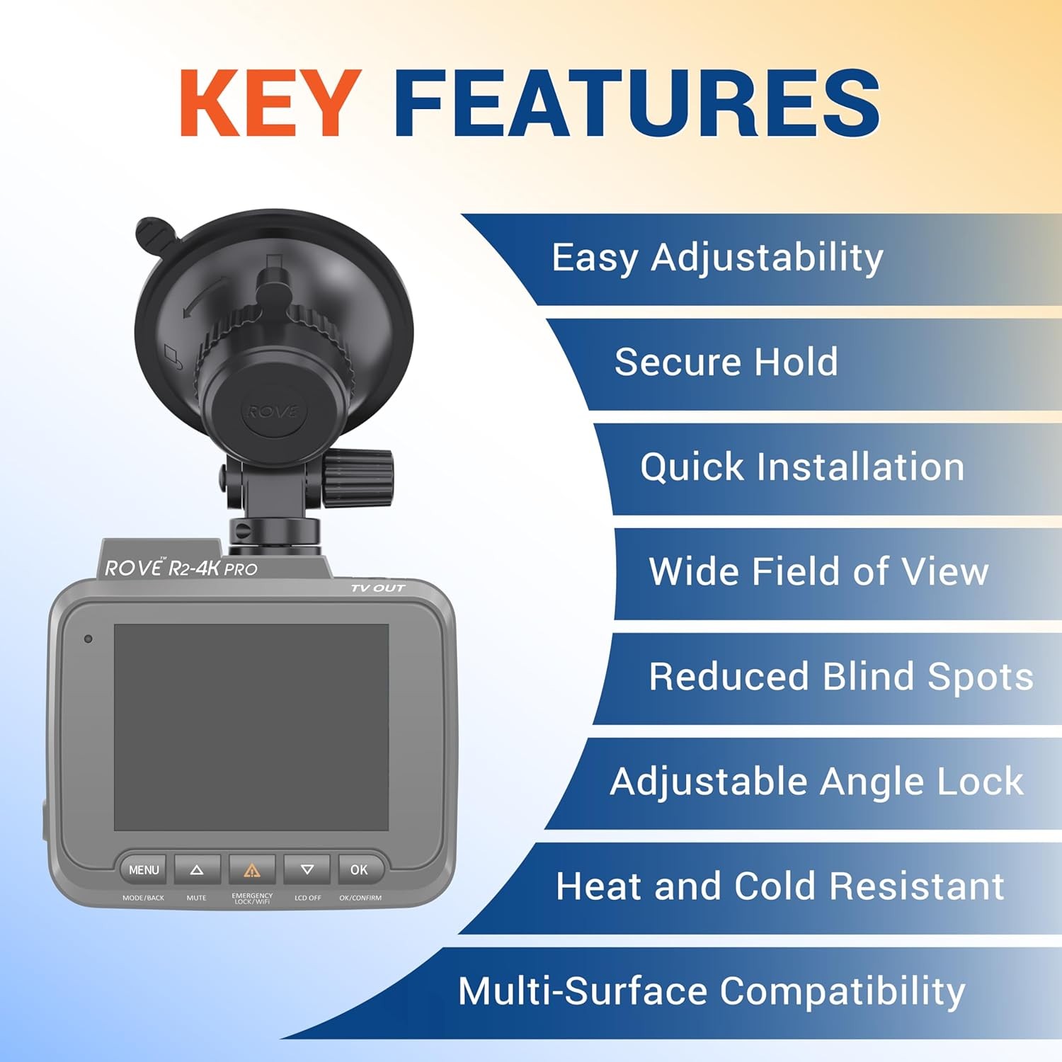 ROVE Suction Cup Mount for R2-4K, R2-4K PRO and Dual Dash Camera Black