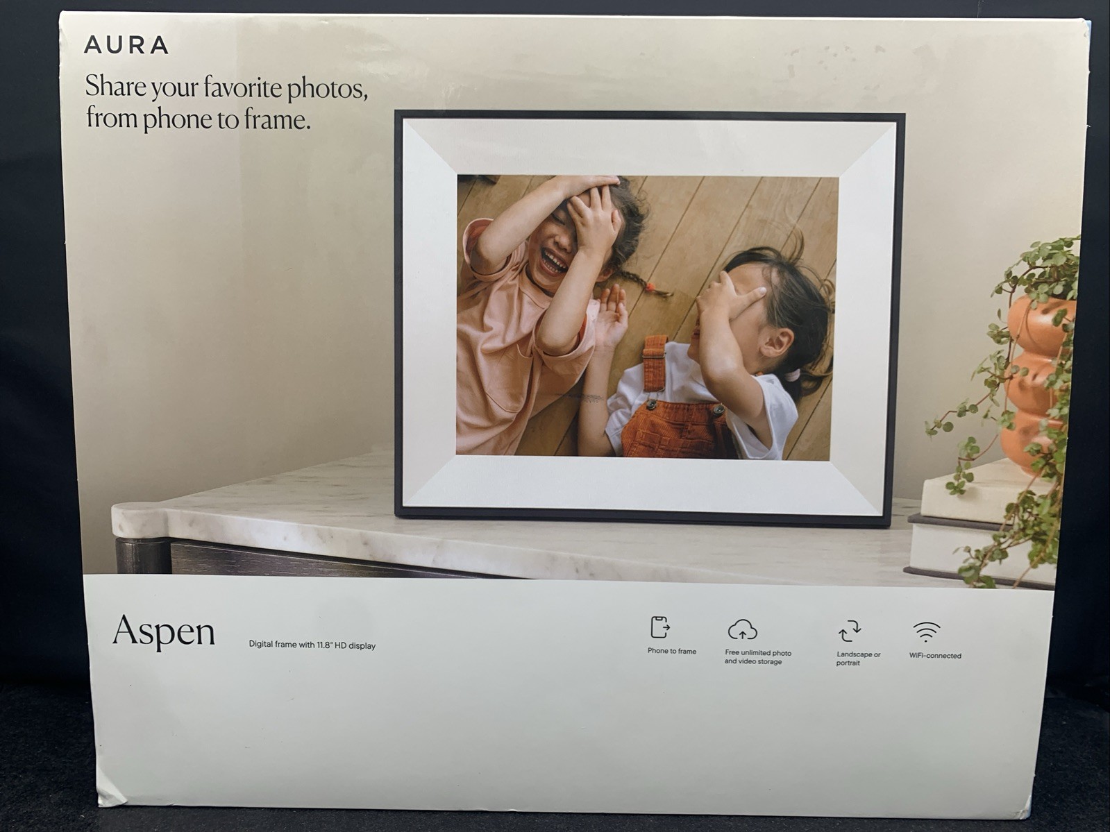 Aura Aspen 12″ DIgital Frame, HD Dual-Orientation – Ink with Paper Mat
