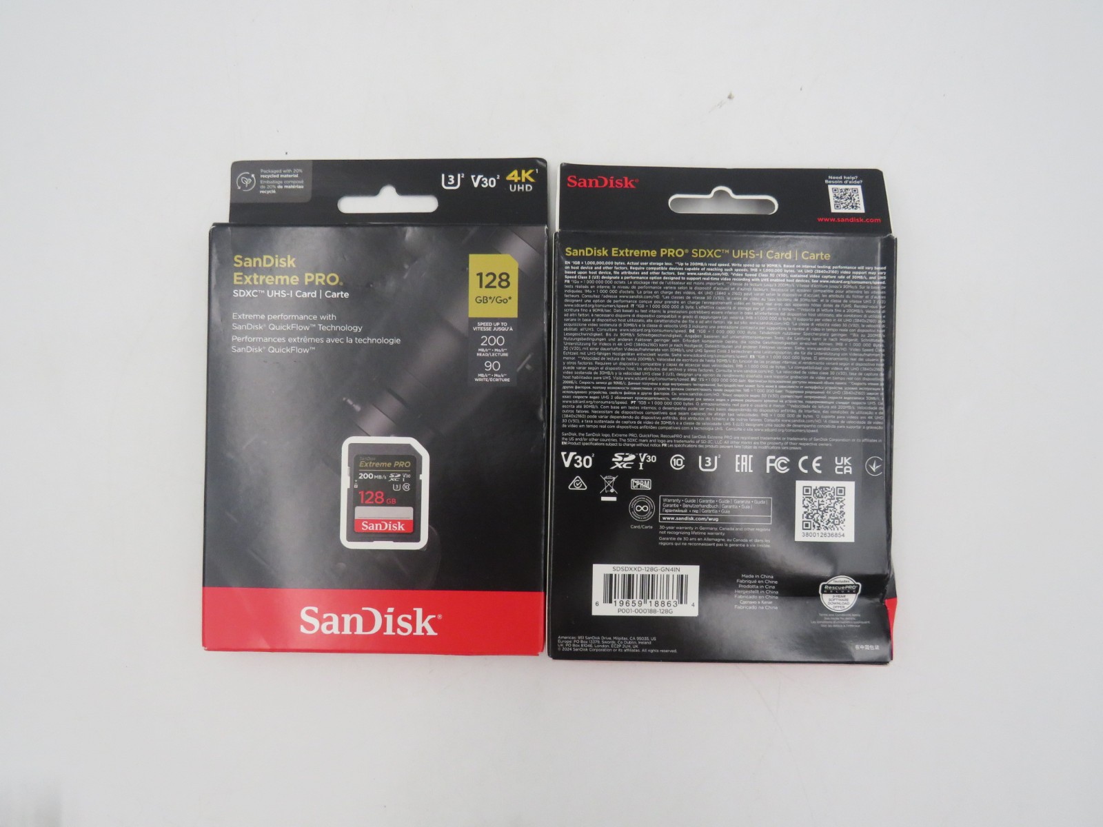 2 Pack SanDisk Extreme PRO 128GB UHS-I U3 SDXC 200MB/s 4K Memory Card SD NEW