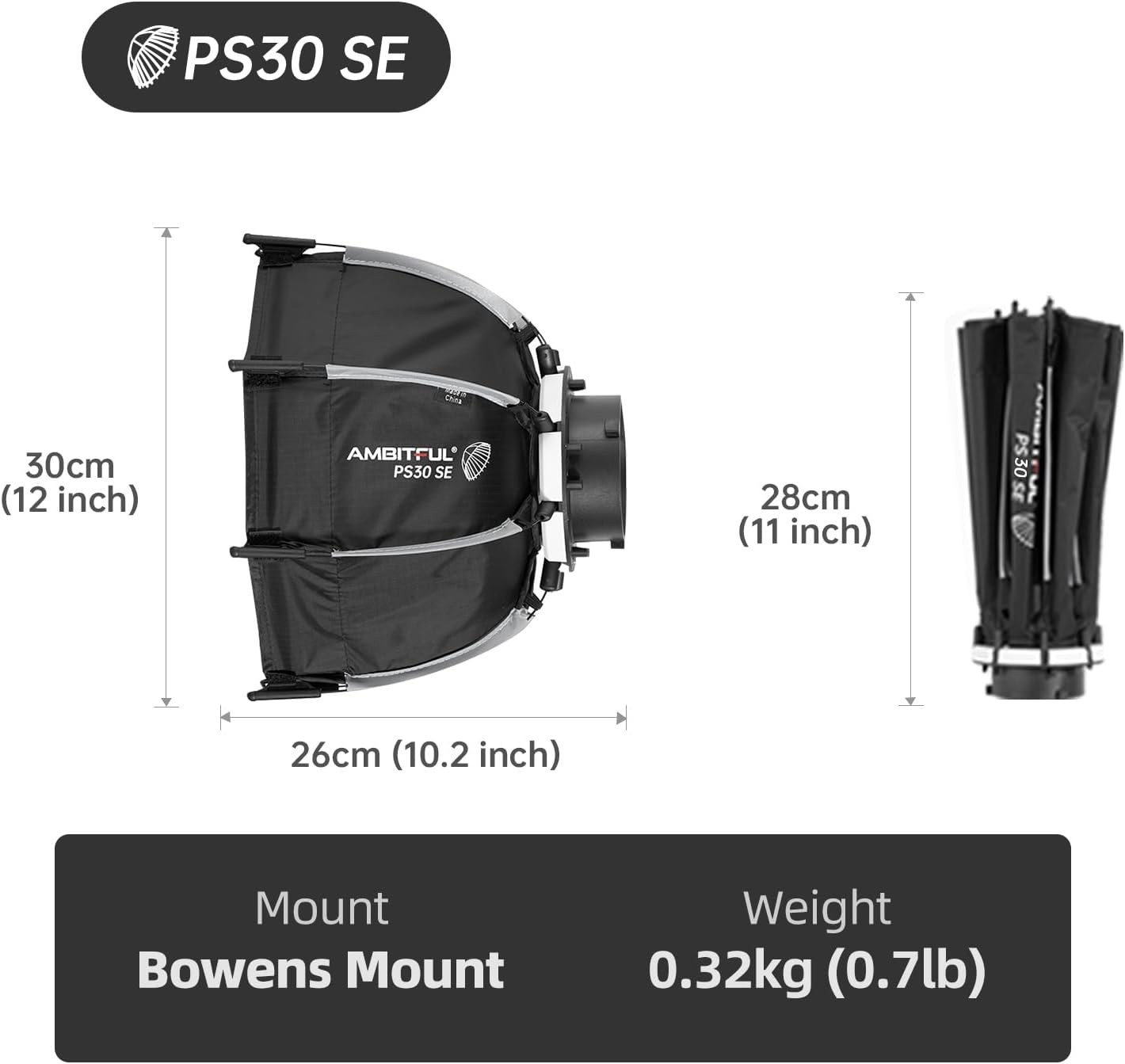 Portable 11.8″ Softbox Bowens Mount with Speedlight Bracket//