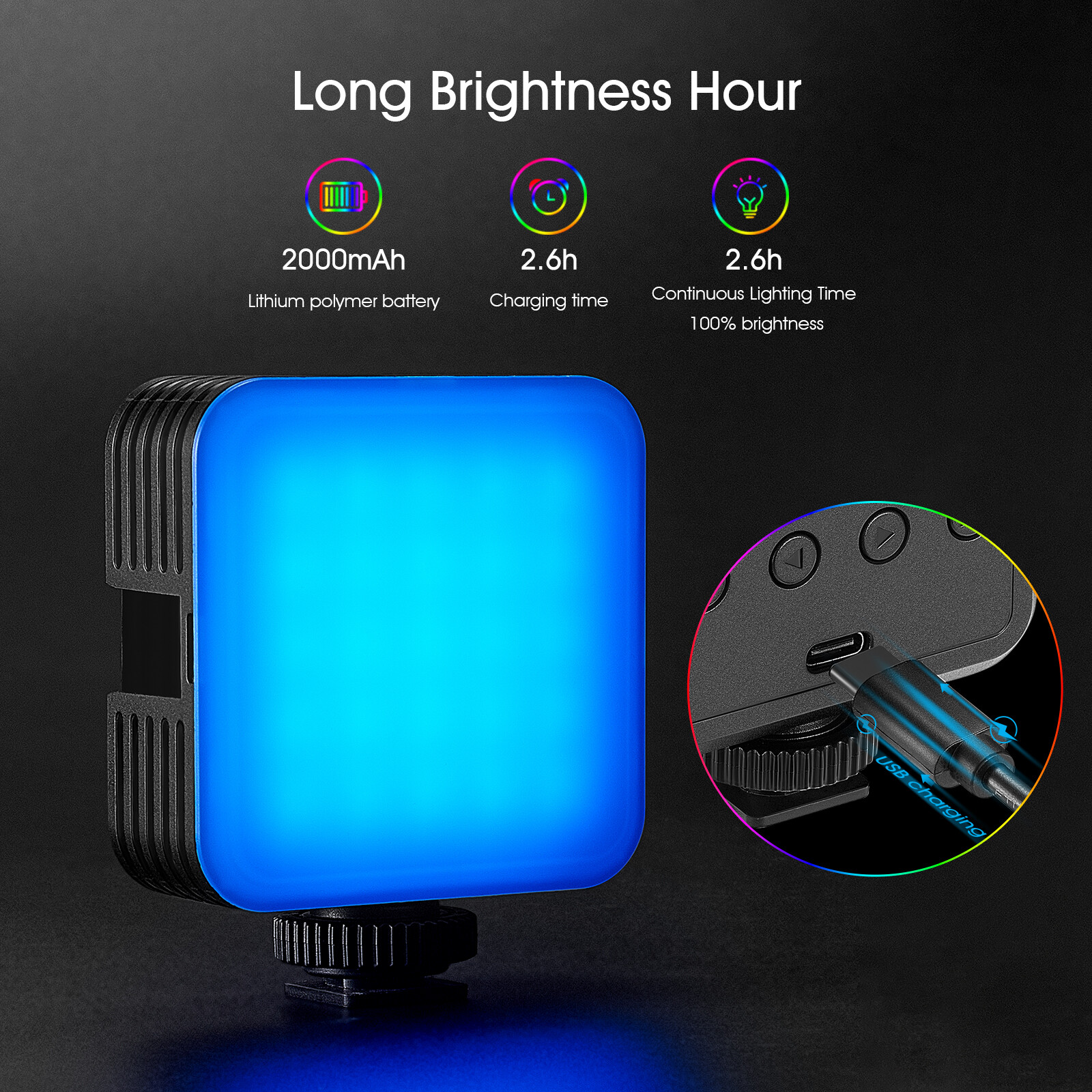 Neewer RGB Video Light RGB 61 360° Full Color LED Camera Light with 3 Cold Shoe