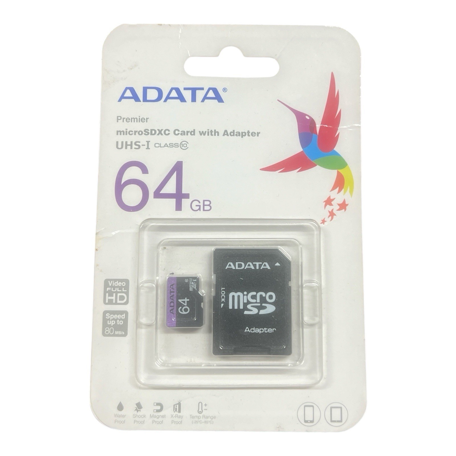 ADATA Premier microSDXC 64GB Card Class 10 with Adapter Water Shock Magnet Proof
