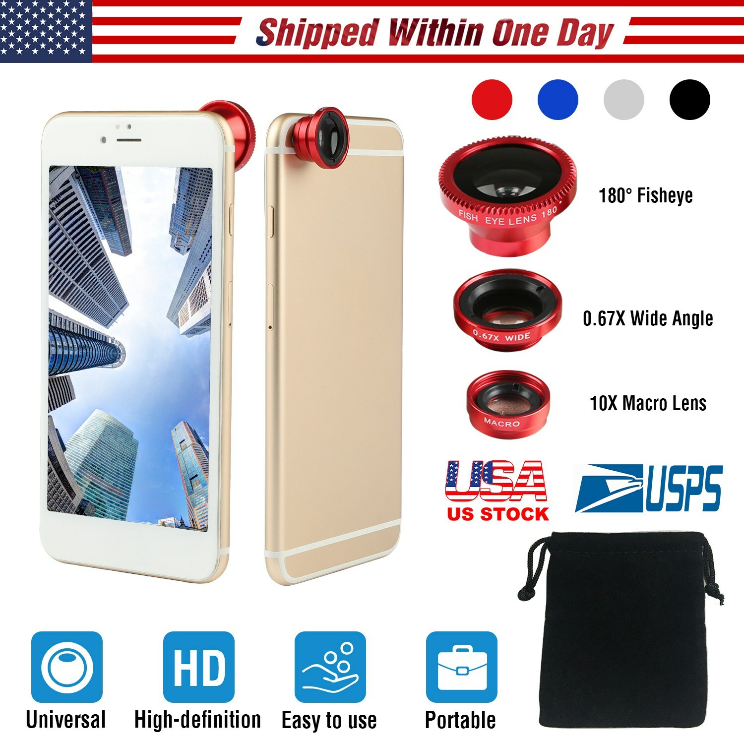 Camera Lens Kit Universal 3in1 Magnetic Wide Angle Fish Eye Macro For Cell Phone