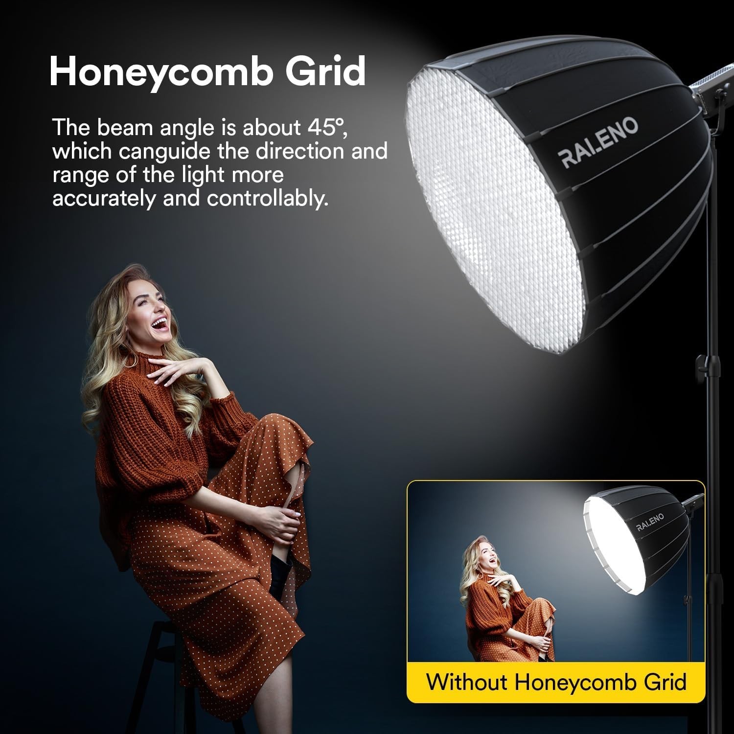 35.4″/90Cm Bowens Mount Parabolic Softbox, Professional Studio Lighting with Hon