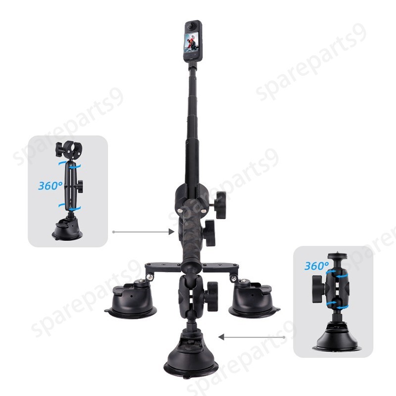 Car Suction Cup Mount with Selfie Stick For Insta360 ONE X4 X3 X2 RS DJI Camera