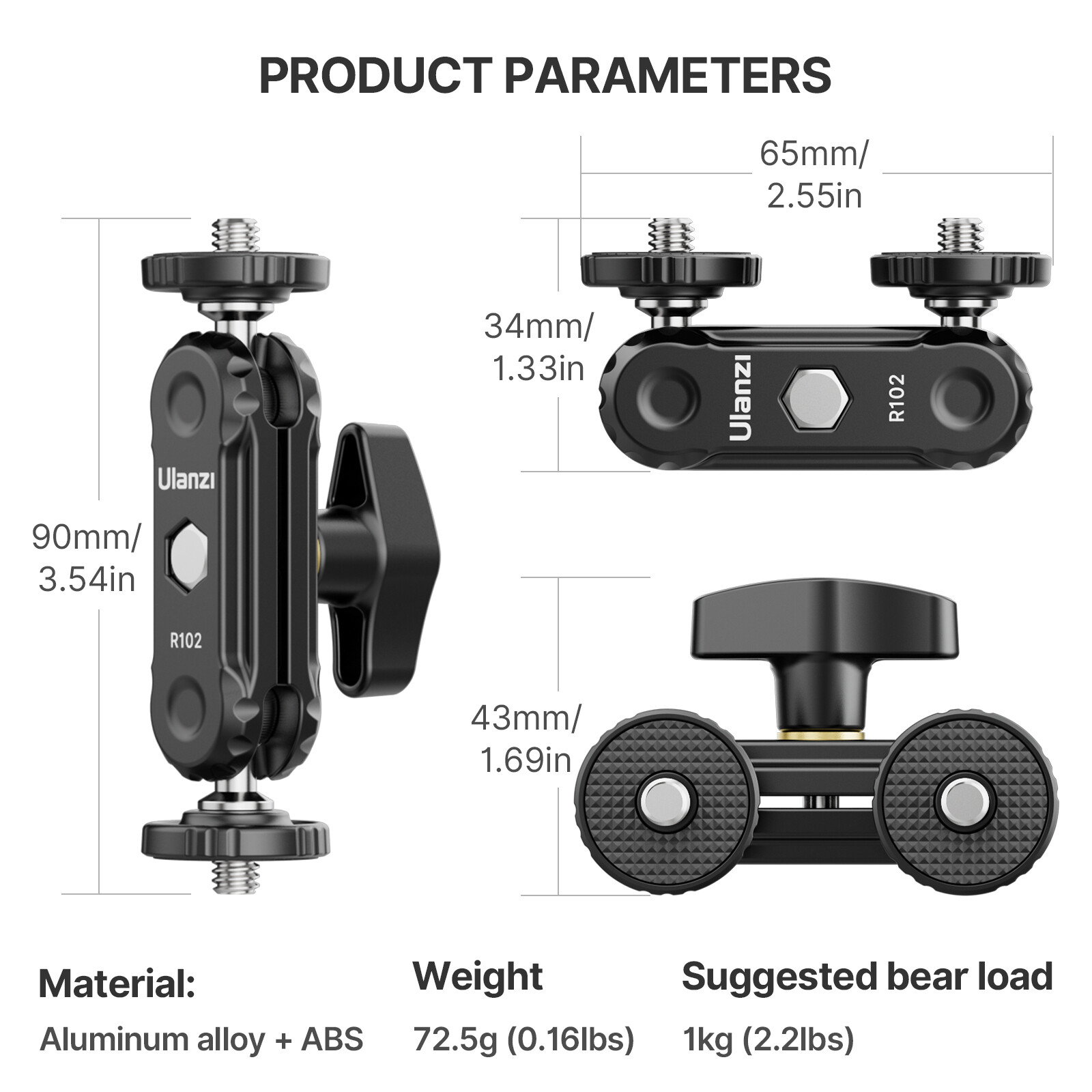 Ulanzi R102 Double 360° Ball Heads Magic Arm Holder Mount for Camera Monitor