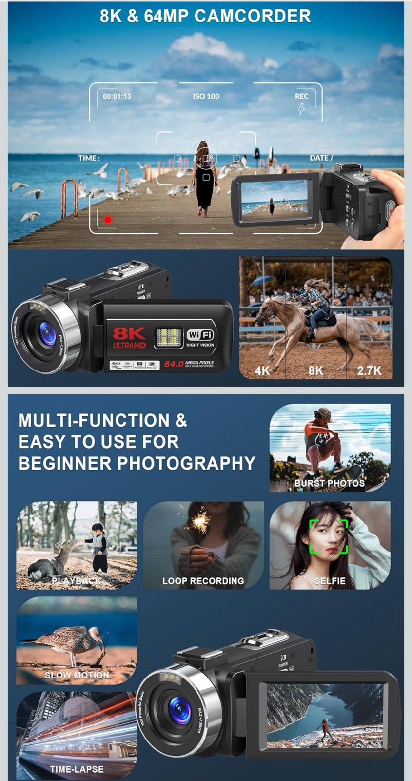 8K Video Camera 64MP Camcorder YouTube Vlogging Cameras 18X Digital Zoom. J-10