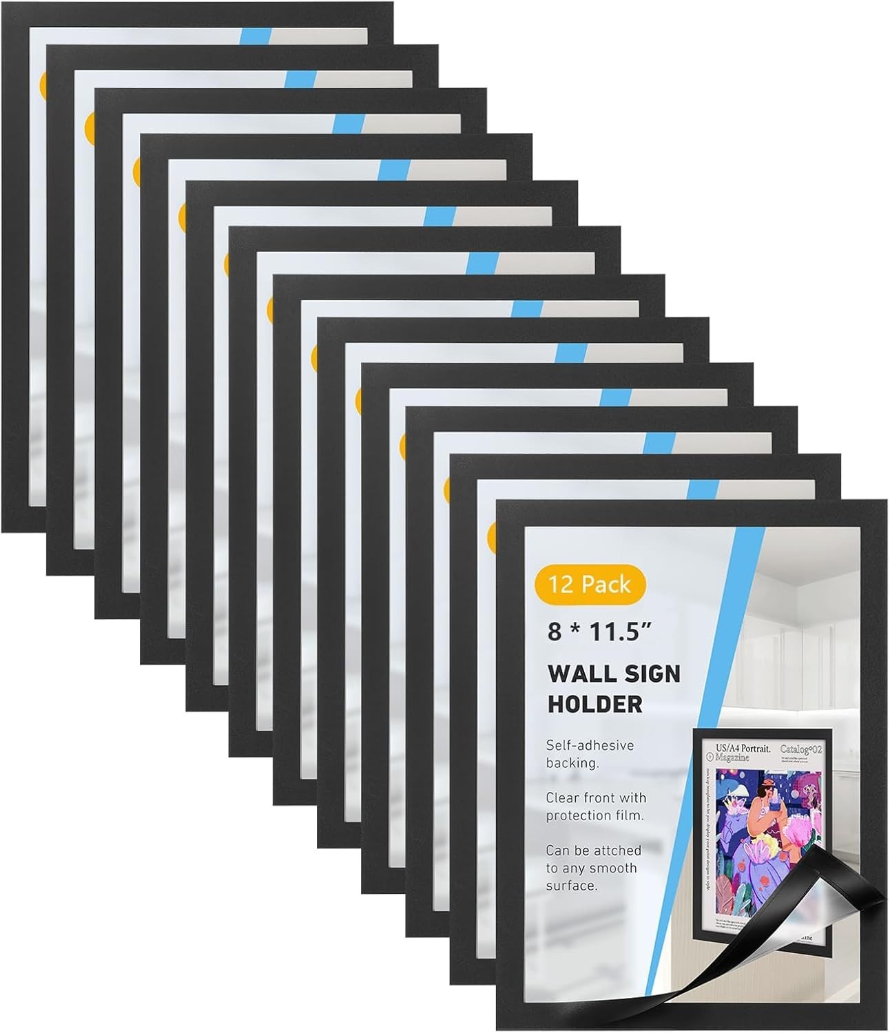 12 Pack Magnetic Sign Holder, Frames for Document 8 x 11.5 12 Pack Black