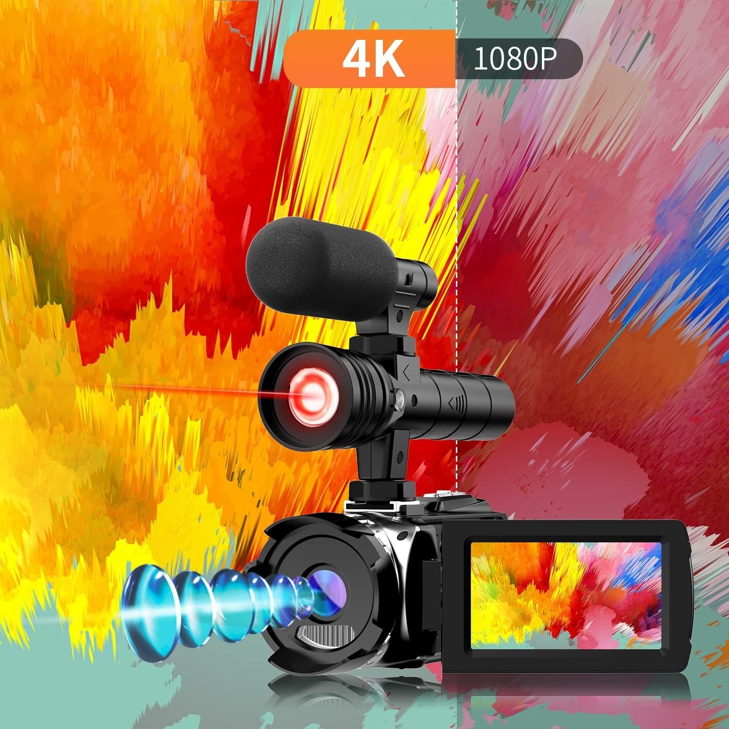 4K Night Vision Camcorder Digital with IR Light,270° YouTube Vlogging Camera …