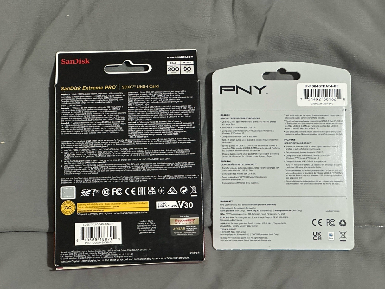 SanDisk 64GB Extreme PRO SDXC 200MB/s 4K UHD Memory + PNY USB 64 GB Flash Drive