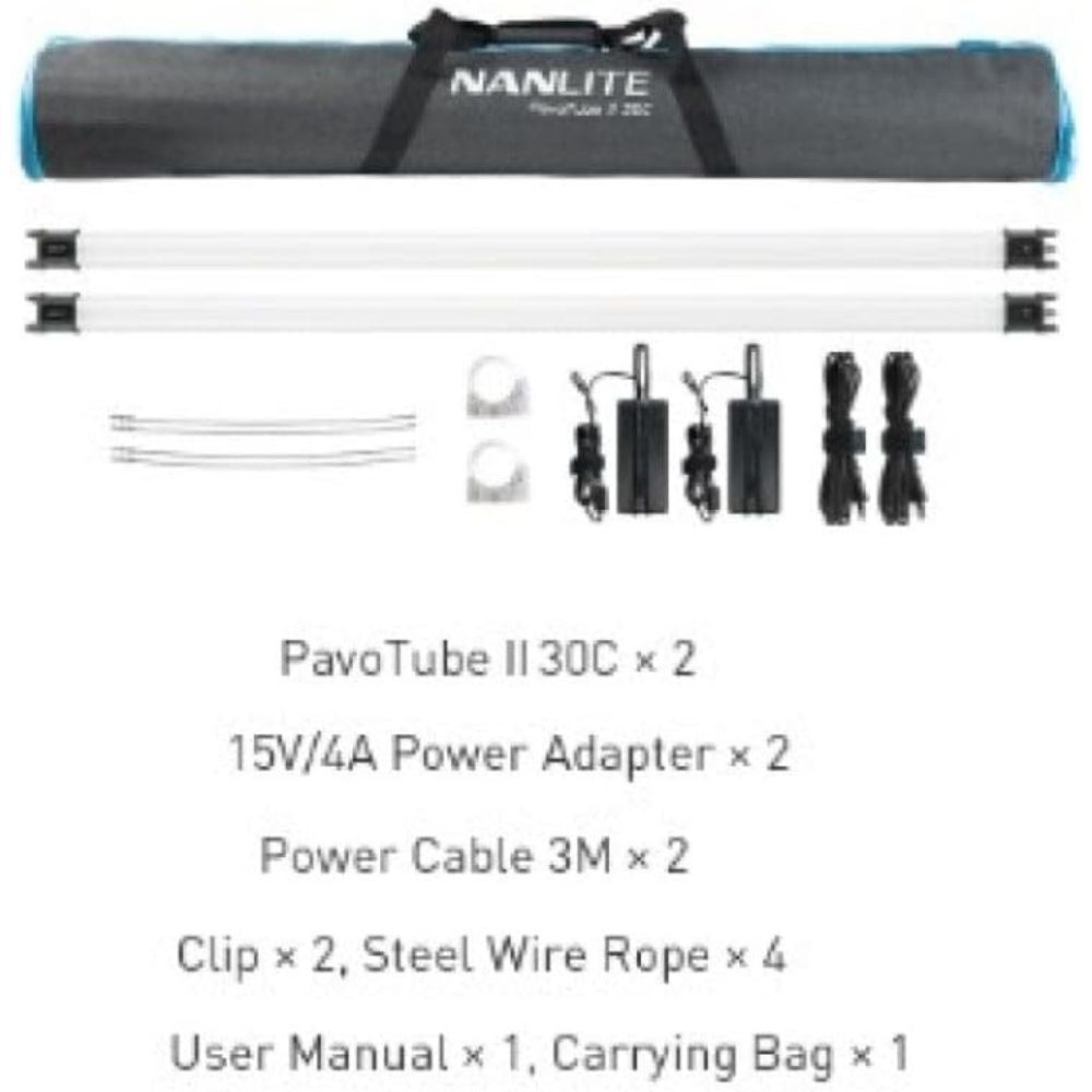 Nanlite PavoTube II 30C 4′ LED Tube Lights with AC Chargers, Mounts, and Case