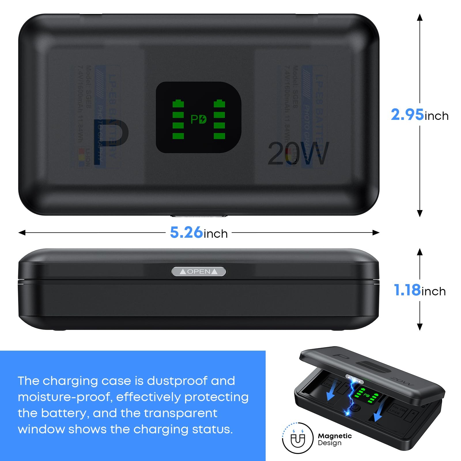 LP-E8 Battery 1600mAh (2-Pack) with PD 20W USB Fast Charger & Display, Set fo…