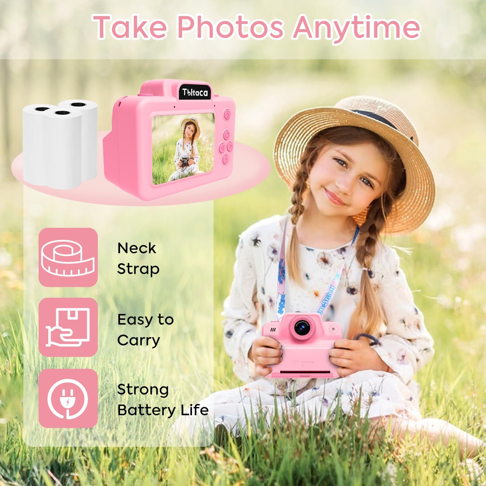 Kids Instant Print Camera 3-10 Year Old Girls Gift Portable Digital Travel