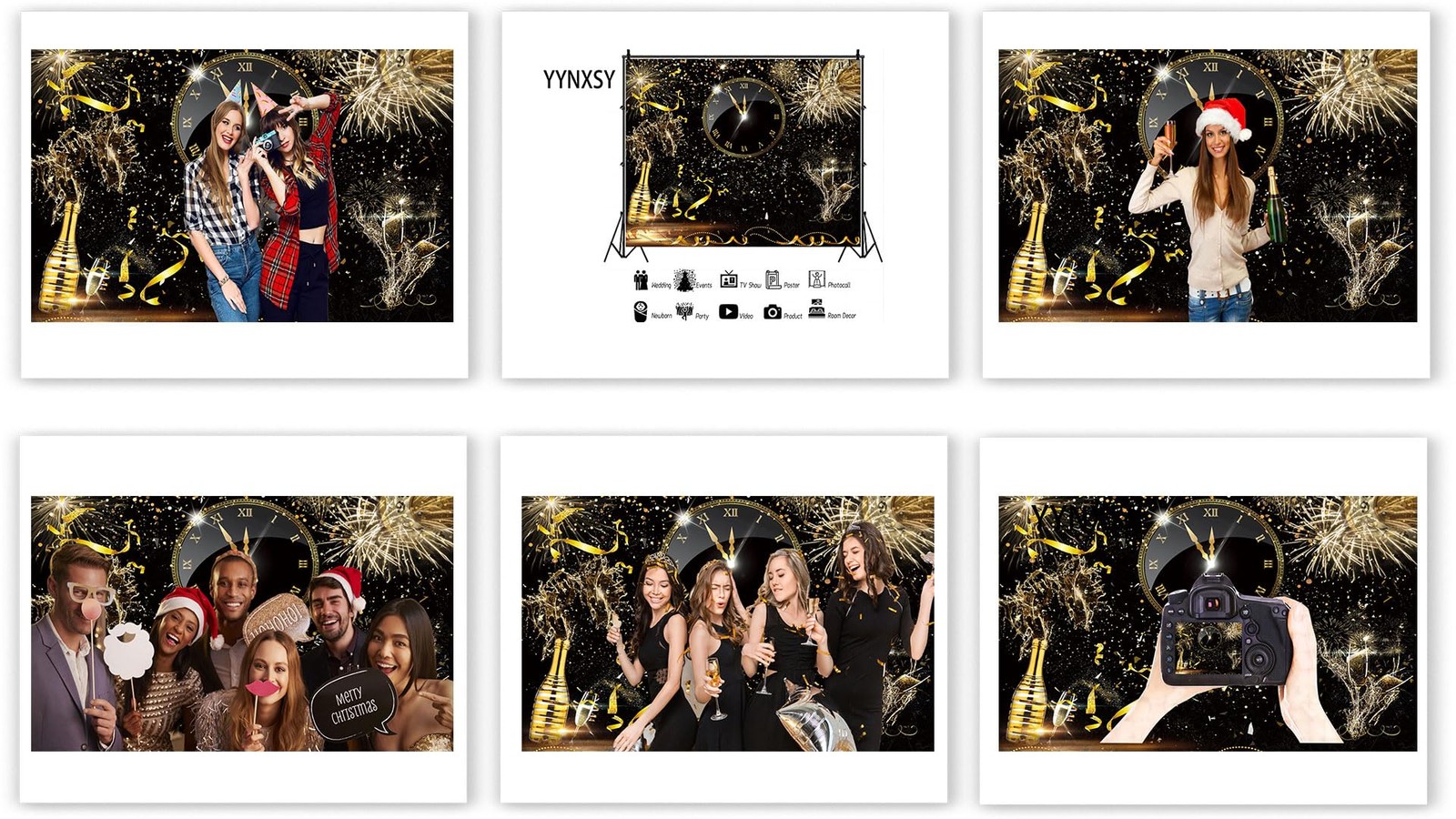 1 PC Happy New Year Backdrop Black Gold Countdown Eve 7x5ft YY11503
