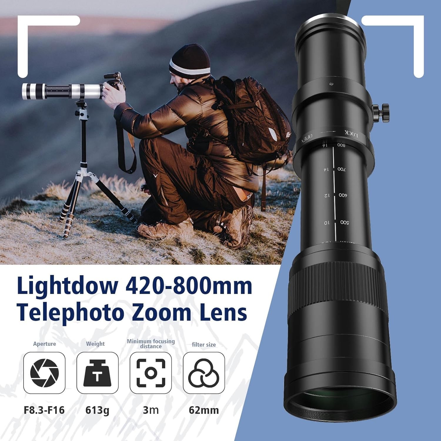 420MM-1600MM TELEPHOTO ZOOM LENS FOR CANON EOS REBEL T5 T6 T7 XT XSI XTI T100