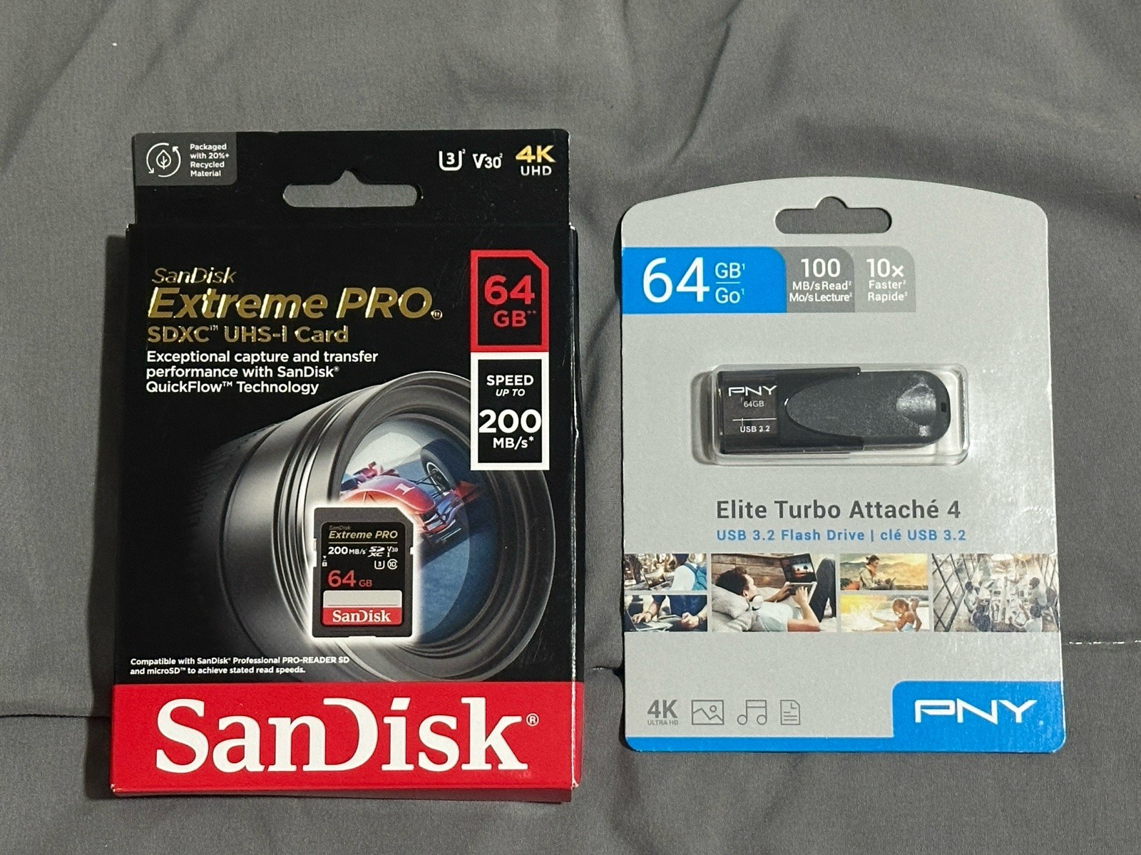 SanDisk 64GB Extreme PRO SDXC 200MB/s 4K UHD Memory + PNY USB 64 GB Flash Drive