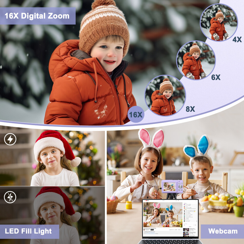 Digital Camera Kids Camera with 32GB Card FHD 1080P 44MP Vlogging LCD Screen US