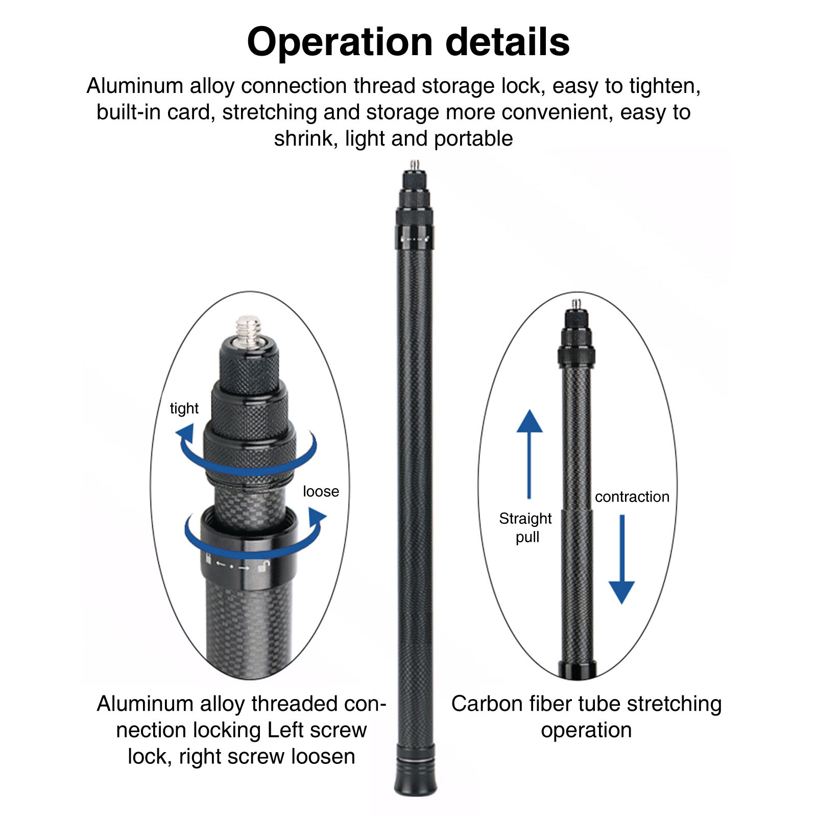 Camolo Carbon Fiber Invisible Selfie Stick 9.8ft Extend Super Pole for GoPro 13