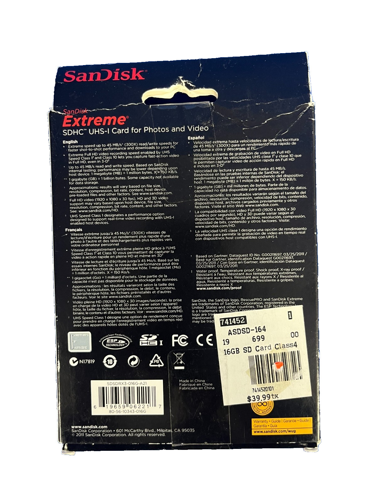 SanDisk Extreme 16GB SDHC UHS-I Memory Card 45MB/s 300X Class 10 Full HD