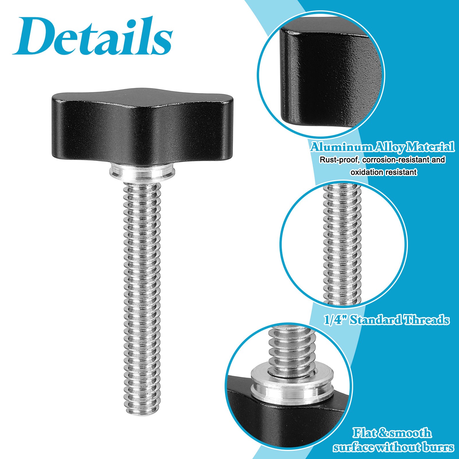 Clamping Screw Knob 1/4″ x 2.13″ 2Pcs Aluminum Alloy Camera Thumb Screws Black