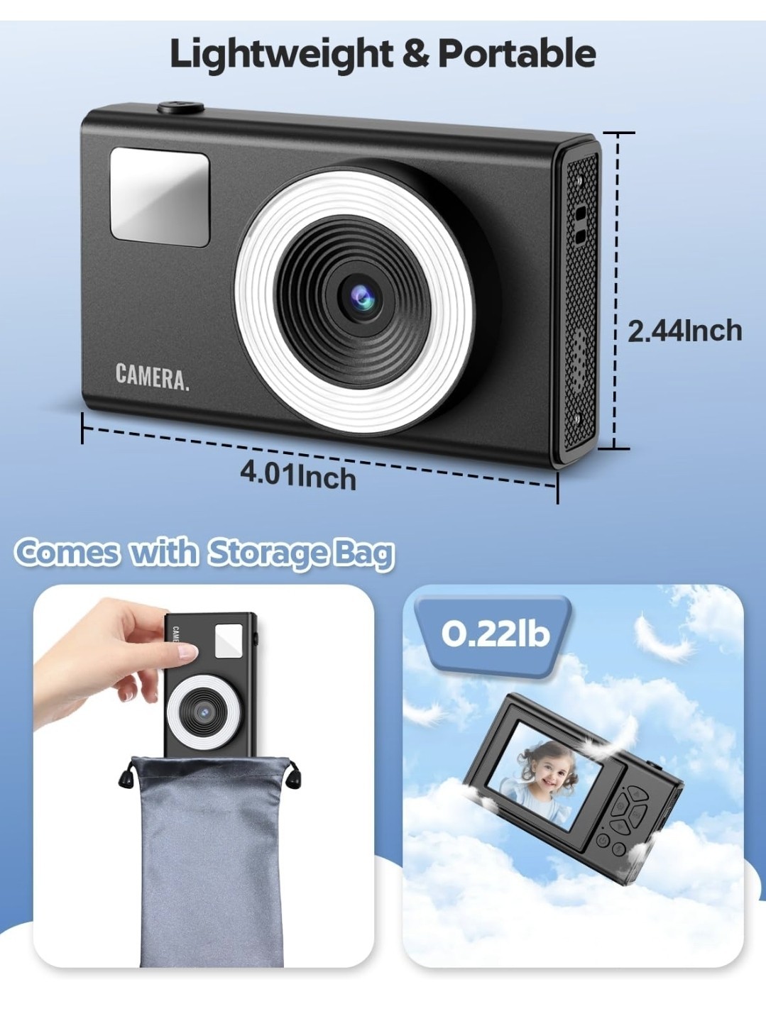 ​Digital Camera 48MP 4K UHD Compact Pocket Cam Video Recorder 16X Zoom 32GB