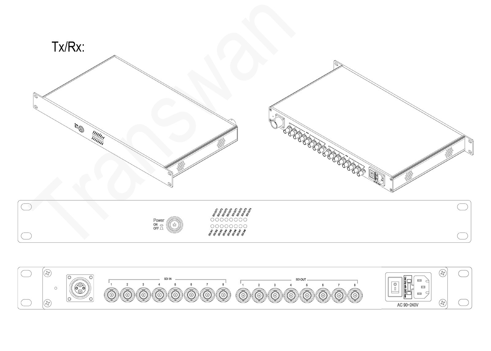 8/16 Ch 3G-SDI Fiber Extender Transmit 1080P SDI Over 1 SM Fiber to 10 Km