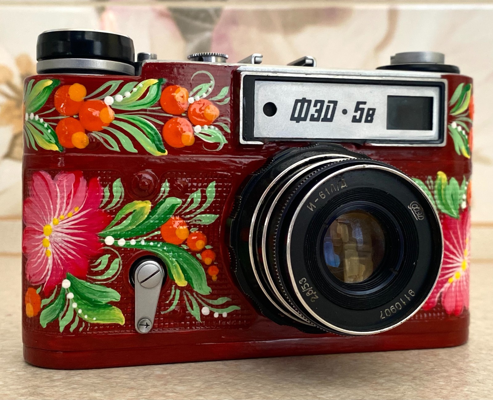 Unique FED-5V Ukrainian Camera | Petrykivka Folk Art | Hand Painted Souvenir