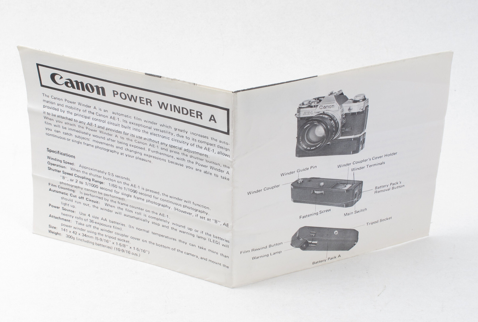 Original Canon Power Winder A Instruction Users Manual for A-1 A1 AE-1 Program