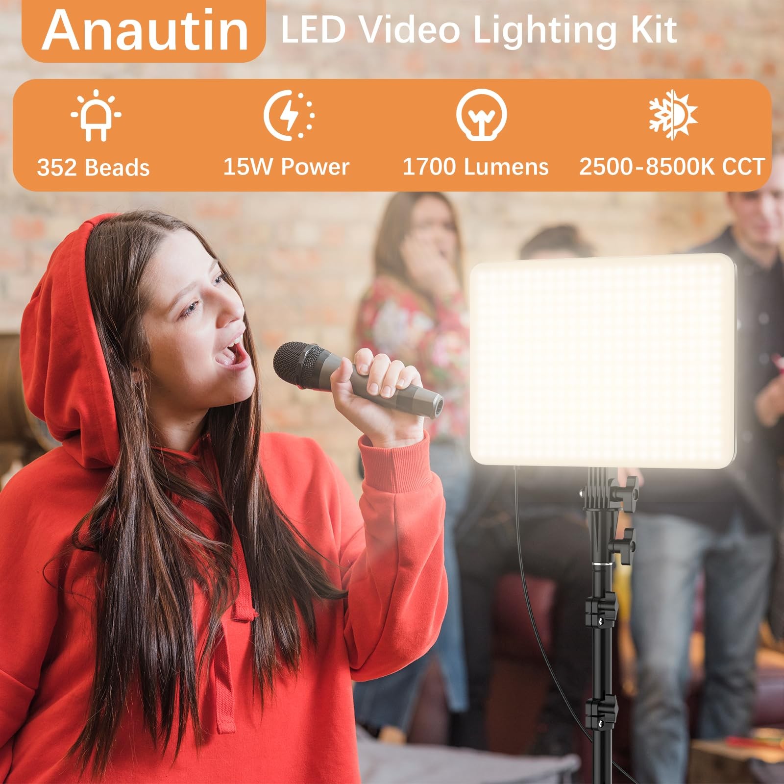1-Pack LED Video Lighting Kit, 15W/1700Lux Photography Lighting with Tripod S…