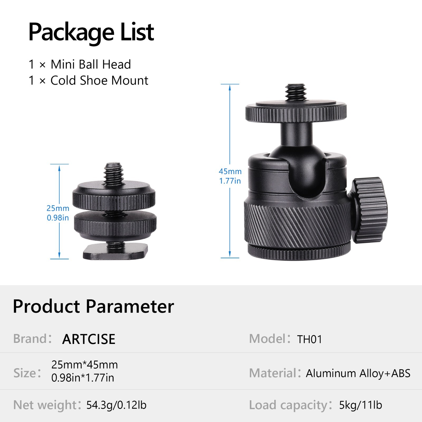 2Pcs Mini Ball Head 1/4″ Screw Mount Bracket Holder 360° Swivel Camera Tripod