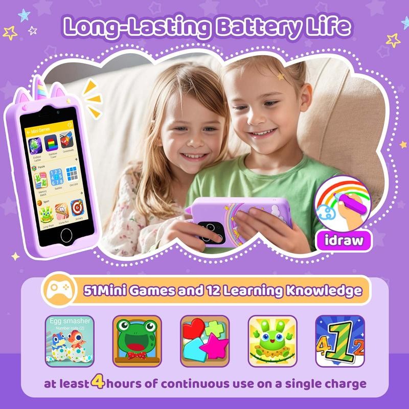 Kids Toy Phone Christmas Gift for 3-10 Years Old Toddler Smart Phone Blue&purple