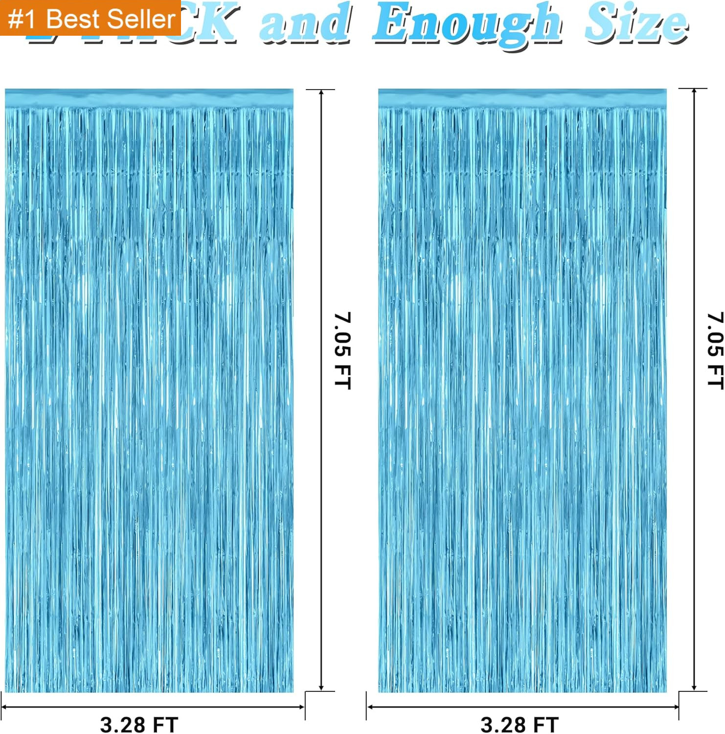 2 Pack Backdrop Curtains, 3.28 Feet X 7.05 Feet Sky Blue Tinsel Backdrop, Metall