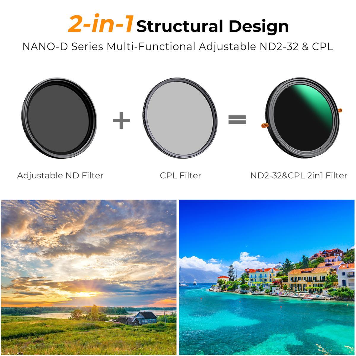 K&F Concept Lens Filter ND2-32 + CPL 58mm 67mm 77mm 82mm NANO D Neutral Density