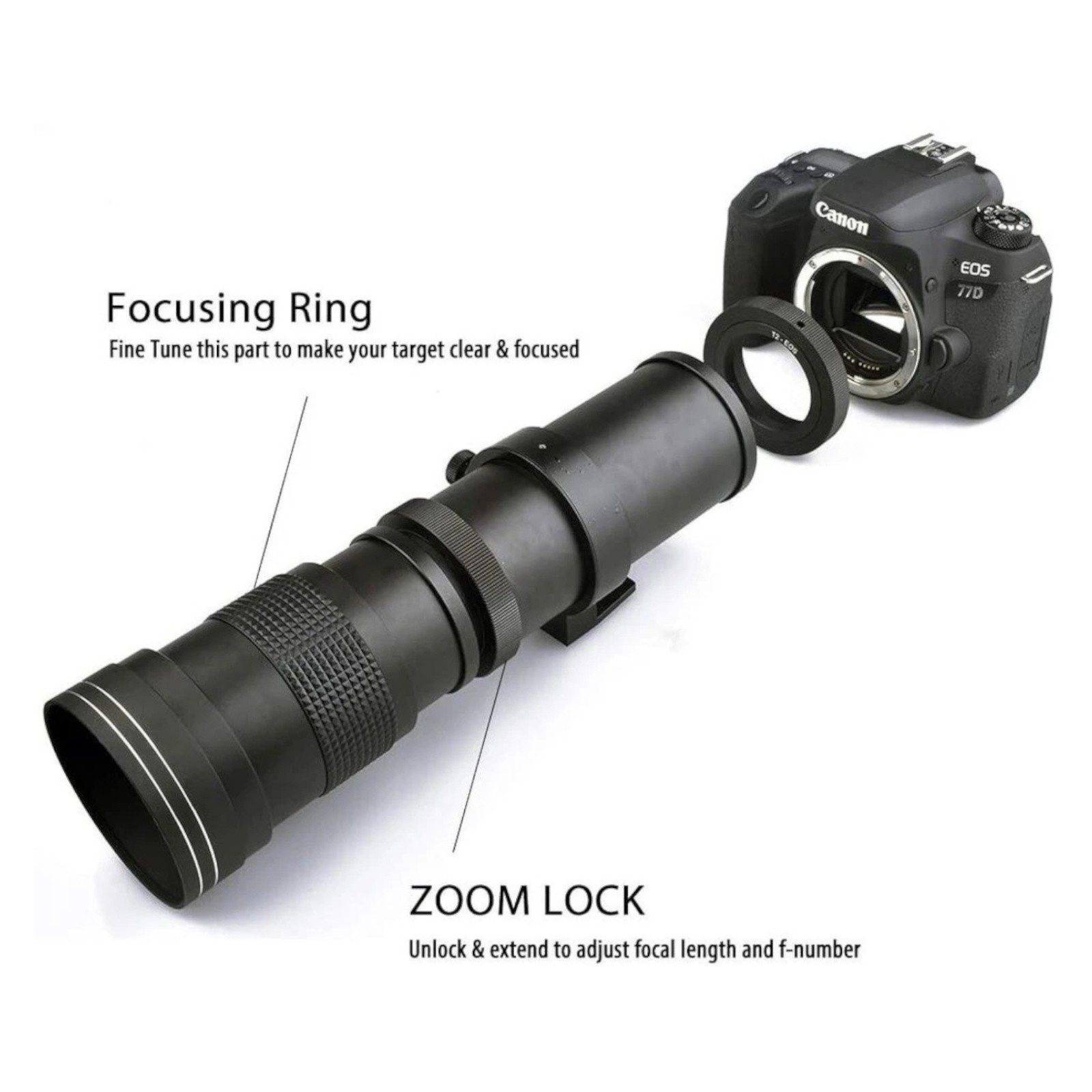 420MM-1600MM TELEPHOTO ZOOM LENS FOR CANON EOS REBEL T5 T6 T7 XT XSI XTI T100