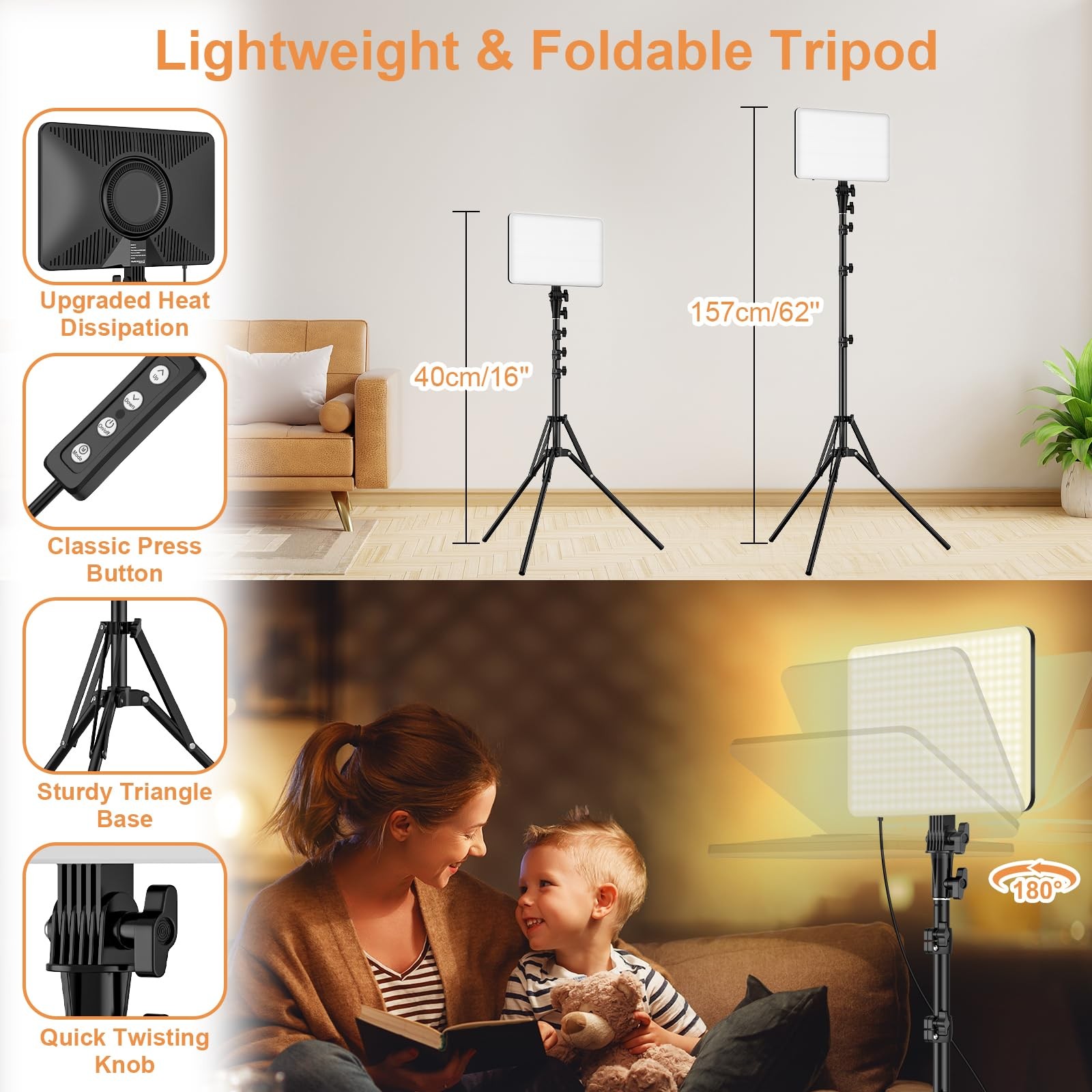 1-Pack LED Video Lighting Kit, 15W/1700Lux Photography Lighting with Tripod S…