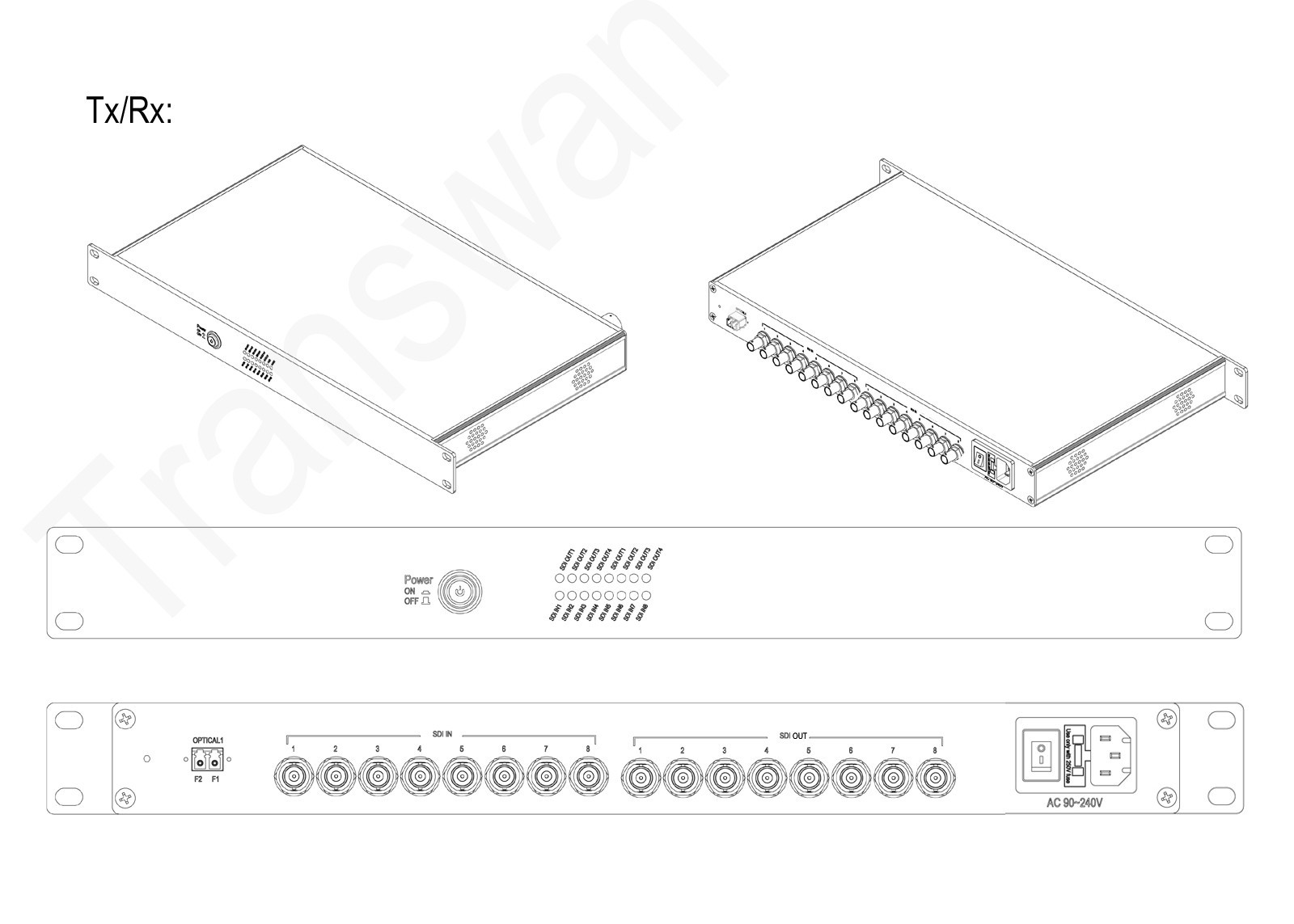 8/16 Ch 3G-SDI Fiber Extender Transmit 1080P SDI Over 1 SM Fiber to 10 Km