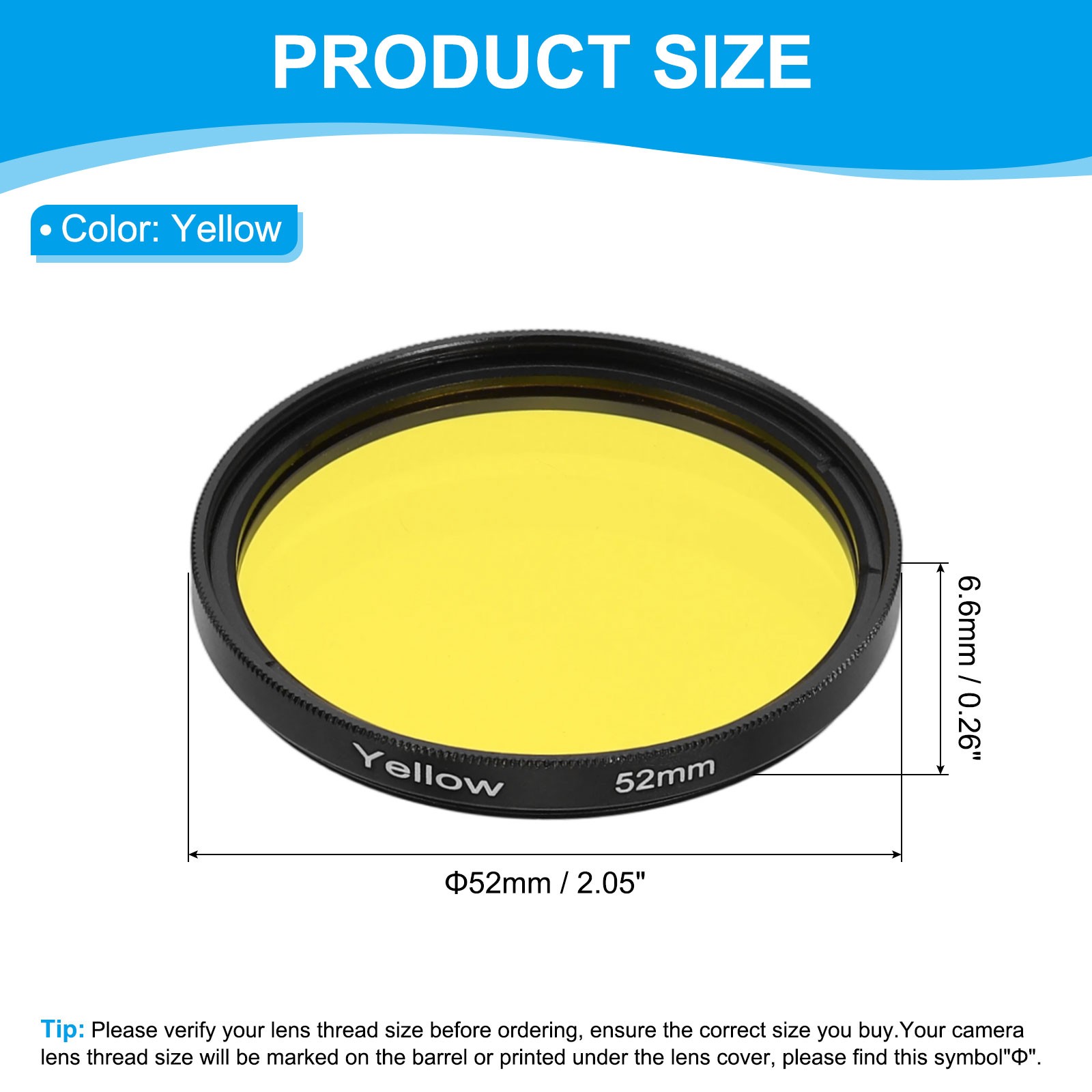 52mm Round Full Colorful Lens Filter Camera Lens Accessories Yellow