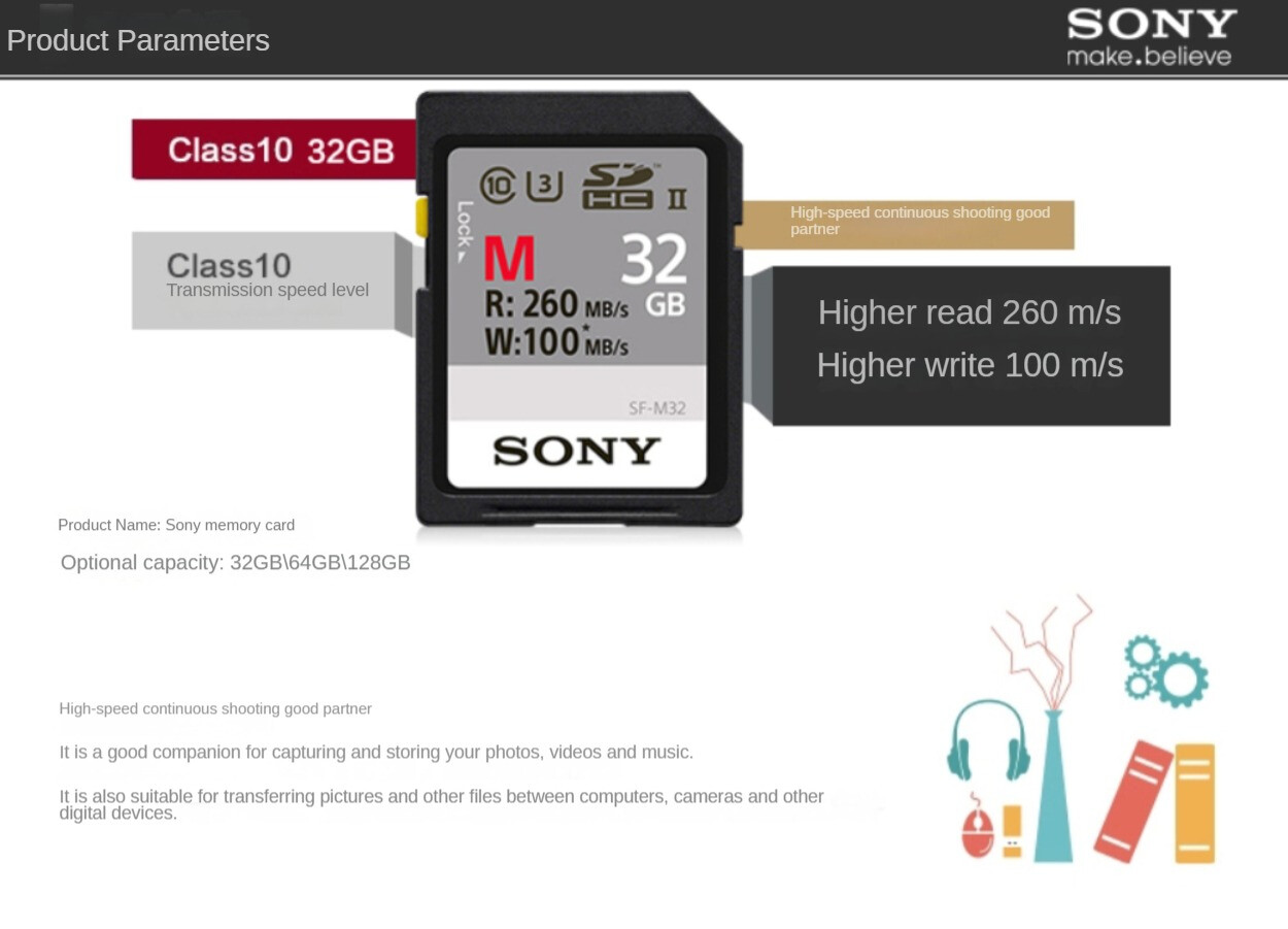 Sony SD Card 32g Camera Memory Card SF-M32 UHS-II High Speed 4K Micro SLR