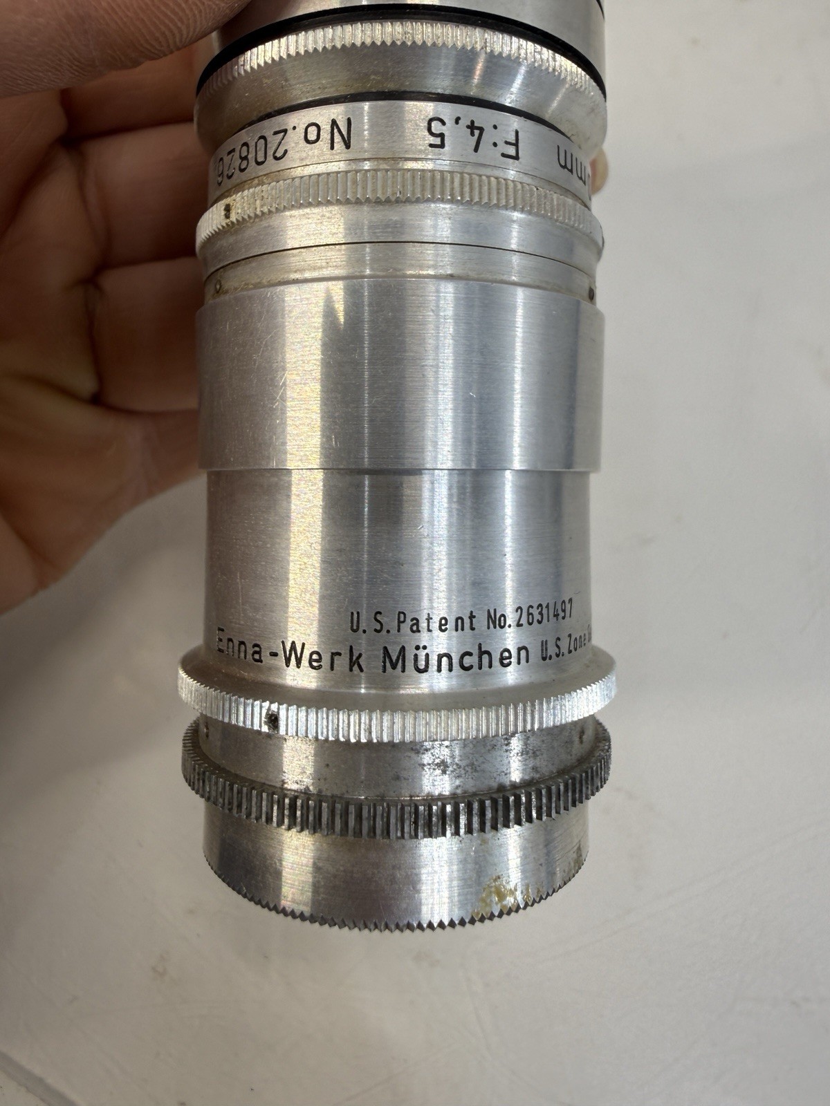 Argus Tele-Sandmar 100mm F4.5 Lens Enna-Werk Munchen U.S. Zone Germany No. 20826