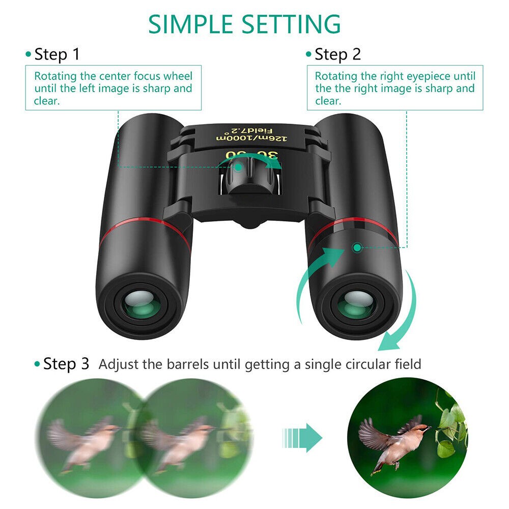 2026 NEW Military Army 30×60 Clear Mini Portable Goggles Binoculars Hunting Case