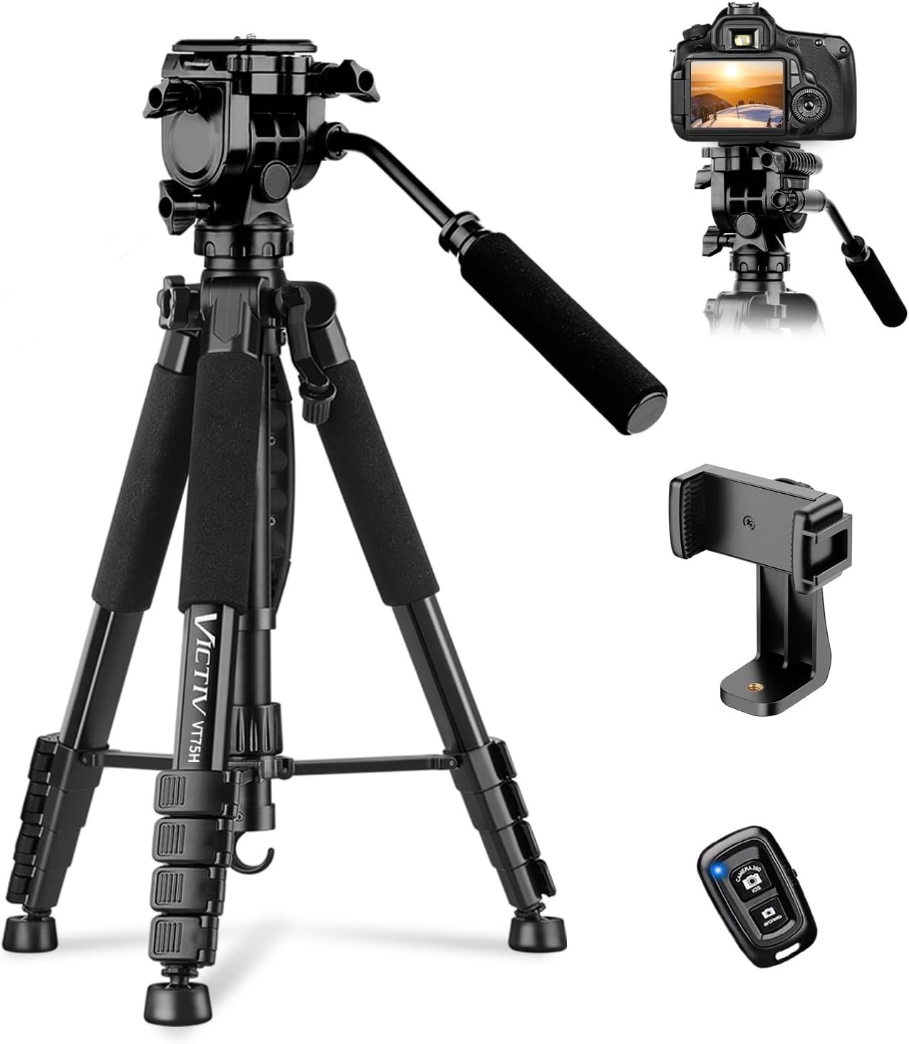 Camera Tripod, 75” Heavy Duty Tripod for Camera with Phone Holder and Travel …