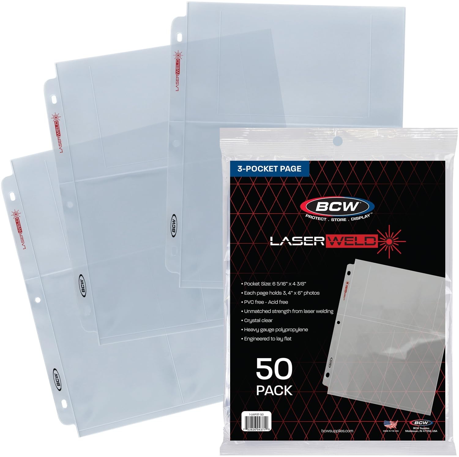 3-Pocket 4×6 Photo Sleeves for 3 Ring Binder | Archival Refill Pages | 50 Count