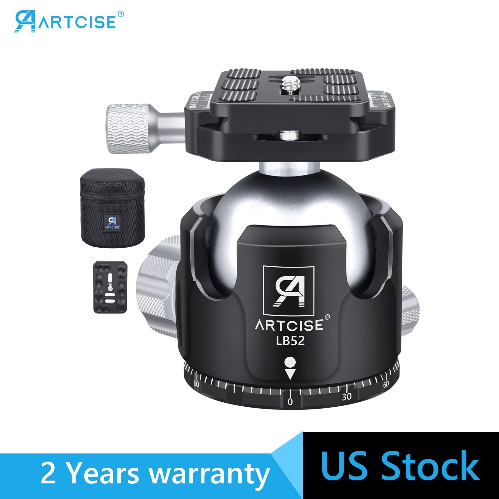 Low Profile Ball Head 52MM All Metal CNC Tripod Head for Tripod, Monopod, DSLR
