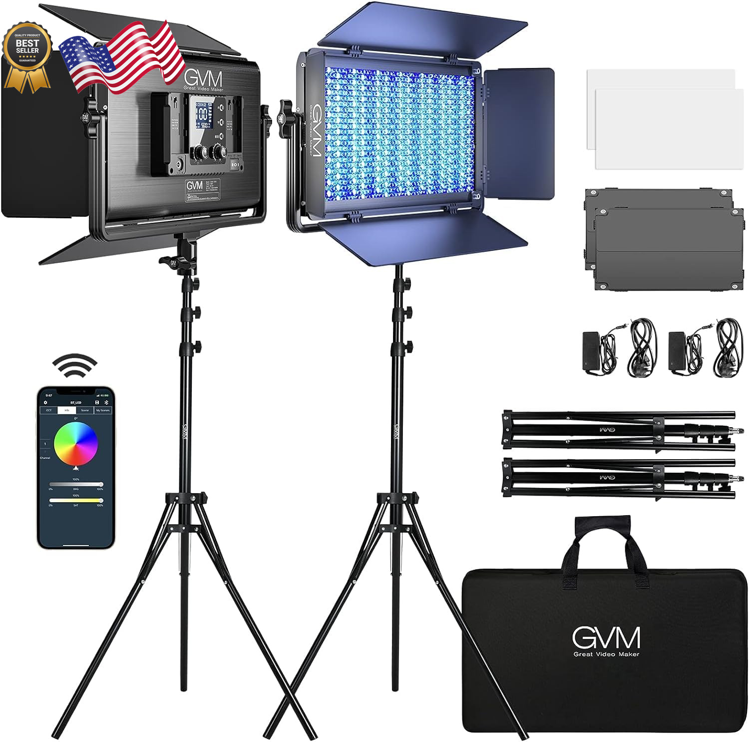 GVM 1500D RGB LED Video Light 75W Video Lighting Kit with Bluetooth Control