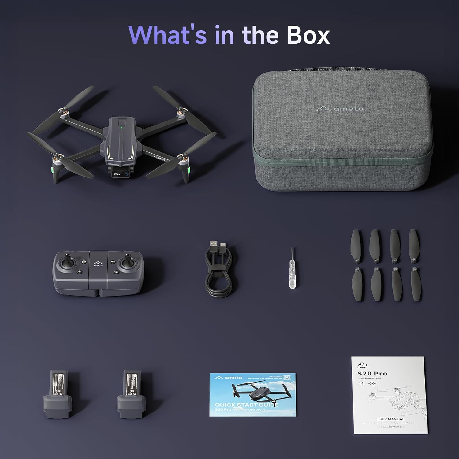 Ameta Drones with Camera for Adults 4k UHD, S20 Pro GPS Drone for Adults Beginne