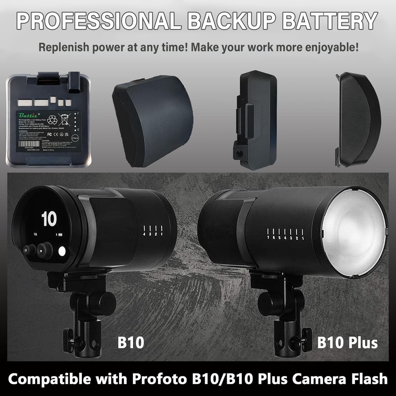 Compatible with Profoto B10/B10 Plus Camera Flash 14.4 V 3000 mAh/43 Wh