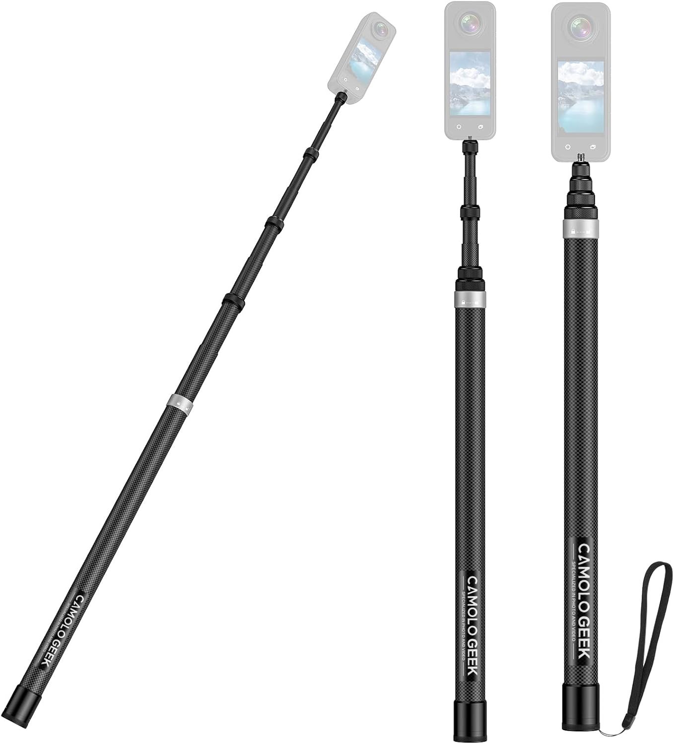 118″/3m Carbon Fiber Invisible Selfie Stick Extended Pole For Insta360 X5/X4/X3